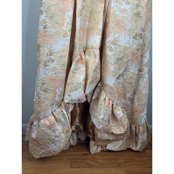 NWT MAC DUGGAL 68276 Floral Brocade Evening Gown Size 16 Puff Sleeve Peach Gold - Picture 8 of 11